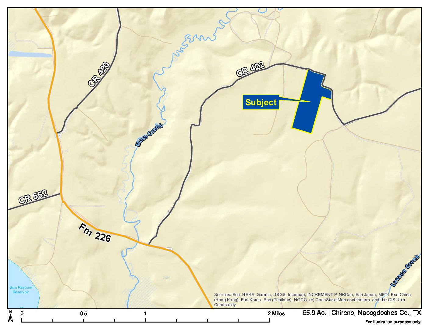 Location Maps of 55 acres on County Road 422 in Nacogdoches County, Texas